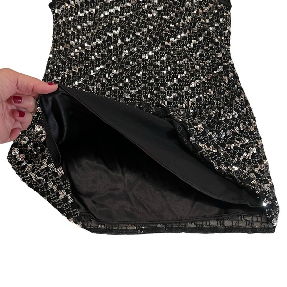X by NBD Angel Mini Dress Black Silver Sequin Embellishment dropped back small - Picture 7 of 16